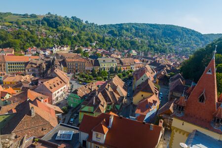 Cityscape view from Sighisoara clock tower, Romaniaの写真素材