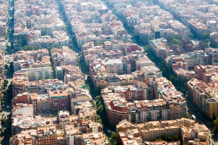 Aerial view at residential quarters of Barcelona in sunny dayの写真素材