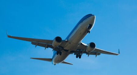 BARCELONA, SPAIN - MARCH 09, 2017:  KLM Airlines plane landing in El Prat Airport on time. Barcelona, Spainのeditorial素材