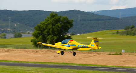 IGUALADA, SPAIN - MAY 20, 2018: Sport airplanes taking up from runway during 26th edition of air...