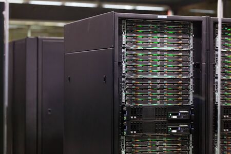 BARCELONA, SPAIN - JANUARY 16, 2018: Closeup of supercomputer cluster in server room of Barcelona Supercomputing Centerのeditorial素材