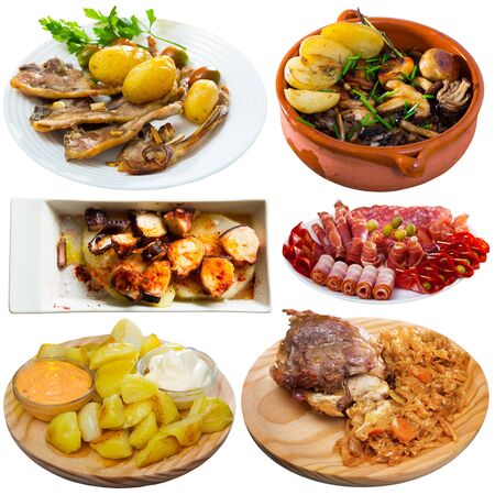 Collage of Spanish dishes on white backgroundの写真素材