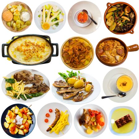 Collage of Spanish dishes on white backgroundの写真素材