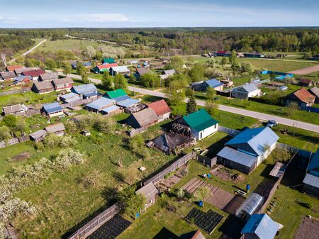 Aerial view of  city of Nikolo-Ushna,  typical village of Vladimir region, Russiaの写真素材