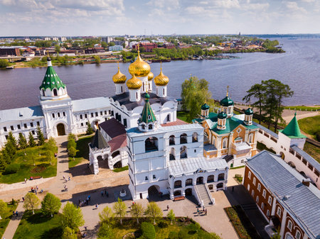 Picturesque architectural ensemble of medieval Orthodox Ipatiev Monastery in Kostroma, Russia
