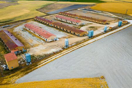 Aerial view of pig farm buildings in countryside. Agriculture in central Spainの写真素材