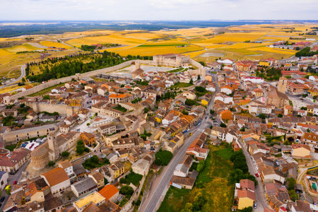 Aerial view of  Segovia Province, with Cuellar Castle and buildings, Leon, Spain