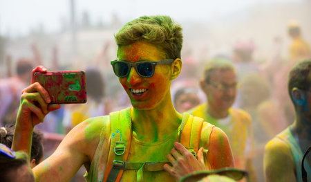 BARCELONA, SPAIN - MAY 28, 2017:Annual Holi festival in Barcelona in Spain.