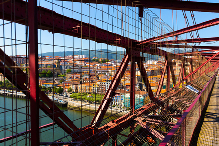 Inside view of famous Vizcaya Bridge crossing Nervion River in Portugalete, Spainのeditorial素材