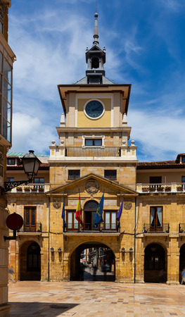 Facade of City hall of Oviedo in summer day. Constitution square; Oviedo; Asturias; Spainのeditorial素材