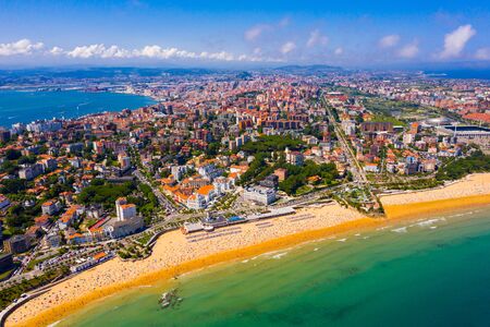 Picturesque aerial view of Santander coastal area and sand beach on summer day, Spainの写真素材