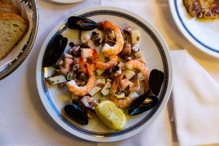 Frittura di mare - plate with various seafood. Italian foodの写真素材