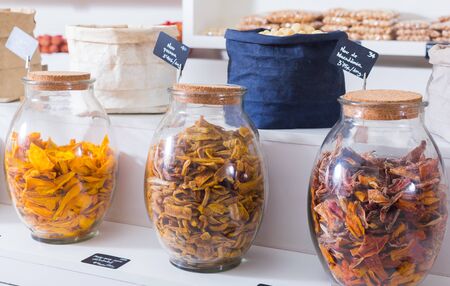 Illustration of showcase with dried fruits in the shop.の写真素材