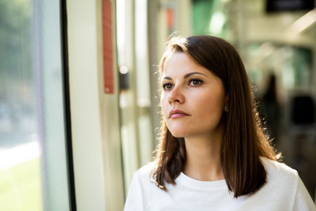 Young female passenger in public land transport