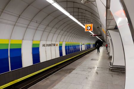 PRAGUE, CZECH REPUBLIC - OCTOBER 13, 2019: Interior of Hloubetin underground station on Line B of Prague metroのeditorial素材