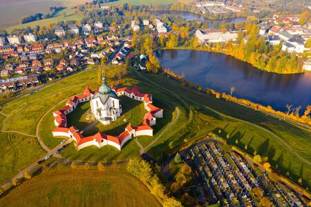 Top view of the church St. John of Nepomuk. Zdar nad Sazavou. Czech republicの写真素材