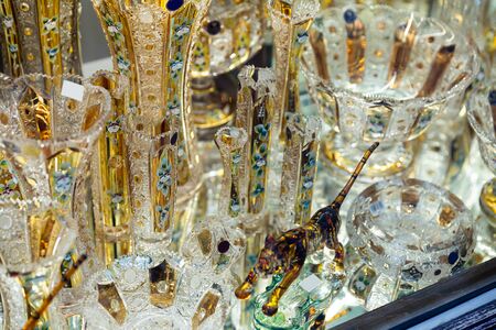 Traditional Bohemian crystal in shop showcaseの写真素材