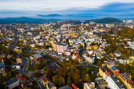 Aerial cityscape of picturesque Jablonec nad Nisou, Liberec Regionの写真素材