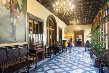 SPAIN, BARCELONA, PALACE OF CAPITANIA GENERAL - APRIL 23, 2017:In the center of Barcelona people...