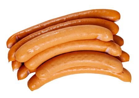 Appetizing czech chicken sausages. Isolated over white backgroundの写真素材