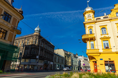 Scenic view of streets in Czech city of Ostrava on sunny autumn day, Moravian-Silesian Region