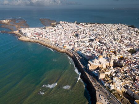 Aerial view from drone of town Cadiz with buildings and port, Spainの写真素材