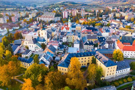 Aerial cityscape of Czech town Sumperk, Olomouc Regionの写真素材