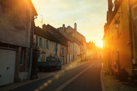 View of streets of old  French town  Bligny-sur-Ouche, located in  Franceの写真素材