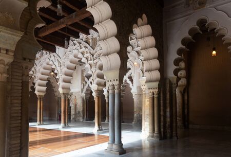 Interiors of medieval Islamic Aljaferia Palace in Zaragoza, Aragon, Spainのeditorial素材