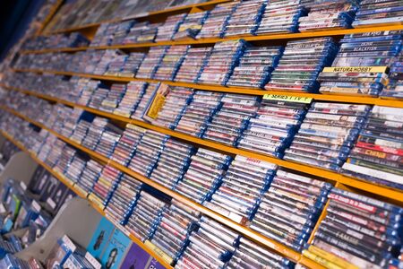 BARCELONA, SPAIN - FEBRUARY 15, 2018: CD and DVD store offering huge selection of movies on its shelvesのeditorial素材