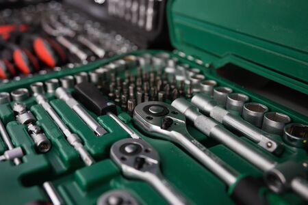 Sockets heads and other tools in the toolkitの写真素材