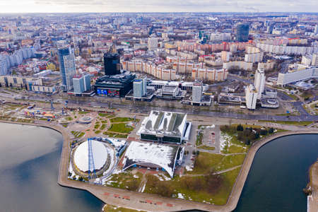 MINSK, BELARUS - JANUARY 1, 2020: Aerial view of Minsk city center, Belarusのeditorial素材