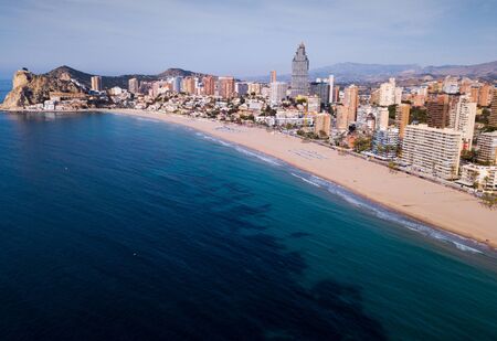Aerial view of coast at Benidorm cityscape with a modern apartment buildings, Spainの写真素材