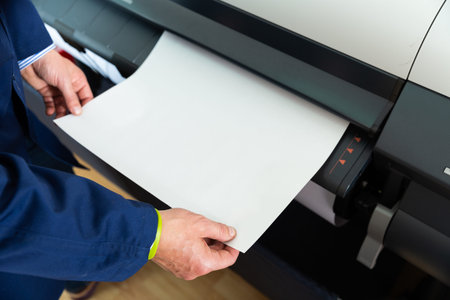 Rolling plotter printer in work