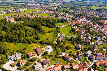 Picturesque top view of city Vrhnika. Republic of Sloveniaの写真素材