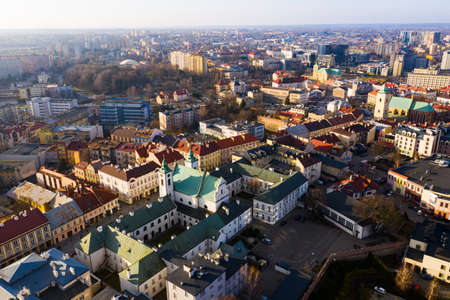 Aerial view of historical part of Rzeszow town at day, Polandのeditorial素材