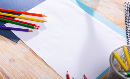 Place for inscription with various school supplies, nobody