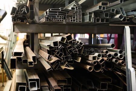 Small warehouse with metal beams components of industrial manufactureの写真素材