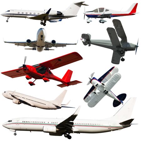 Passenger airplanes, gliders, gyroplanes, aircrafts  isolated on white backgroundの写真素材