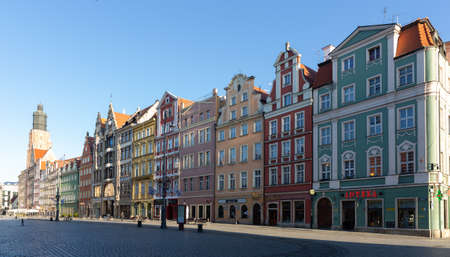 View of colorful buildings of Market square of Wroclaw, Polandのeditorial素材