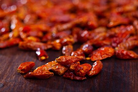 Close up view of dry cayenne pepper, ingredients for cookingの写真素材