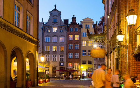 Image of night light of streets of Gdansk in the Poland.