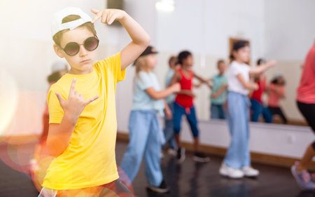 Kids training hip hop in dance studio