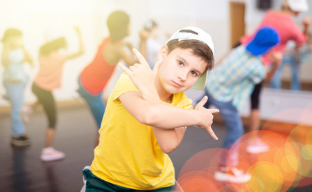Kids training hip hop in dance studio