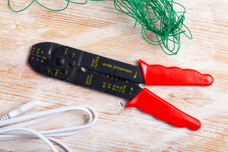 Wire stripper with red plastic handles