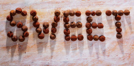 Word Sweet made of chocolate trufflesの写真素材