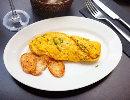 French omelet stuffed with cheese and greensの写真素材