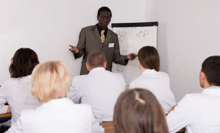 African American male giving presentation for medicsの写真素材