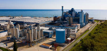 Aerial view of a chemical plant in Mataro.の写真素材