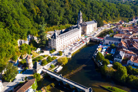 Scenic top view of the city Brantome en Perigordの写真素材